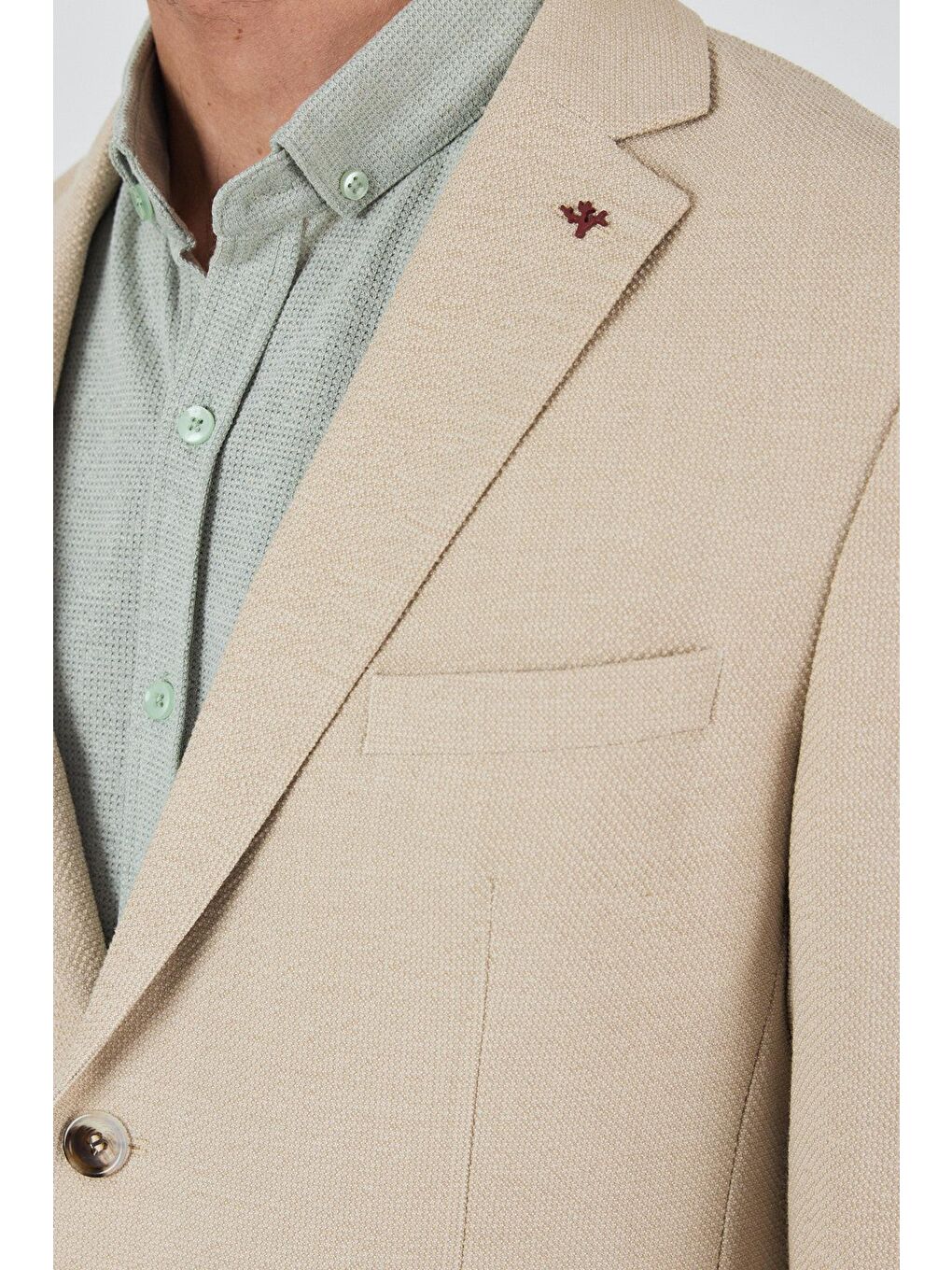 Açık Bej Mono Yaka Düz 2 Düğme Casual Esnek Slim Fit Ceket 1002250123-3