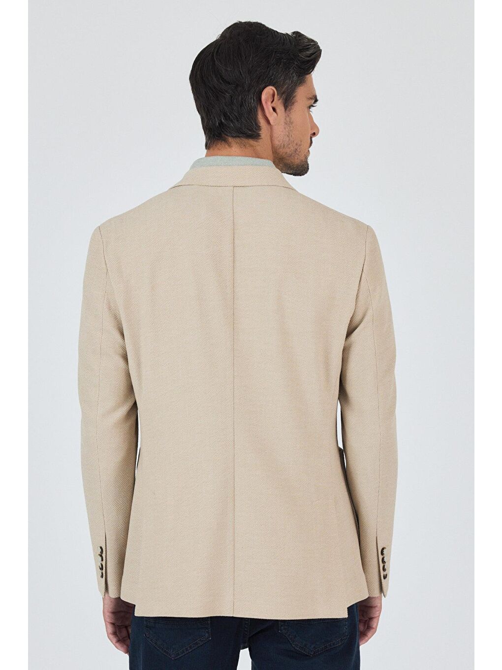 Açık Bej Mono Yaka Düz 2 Düğme Casual Esnek Slim Fit Ceket 1002250123-4