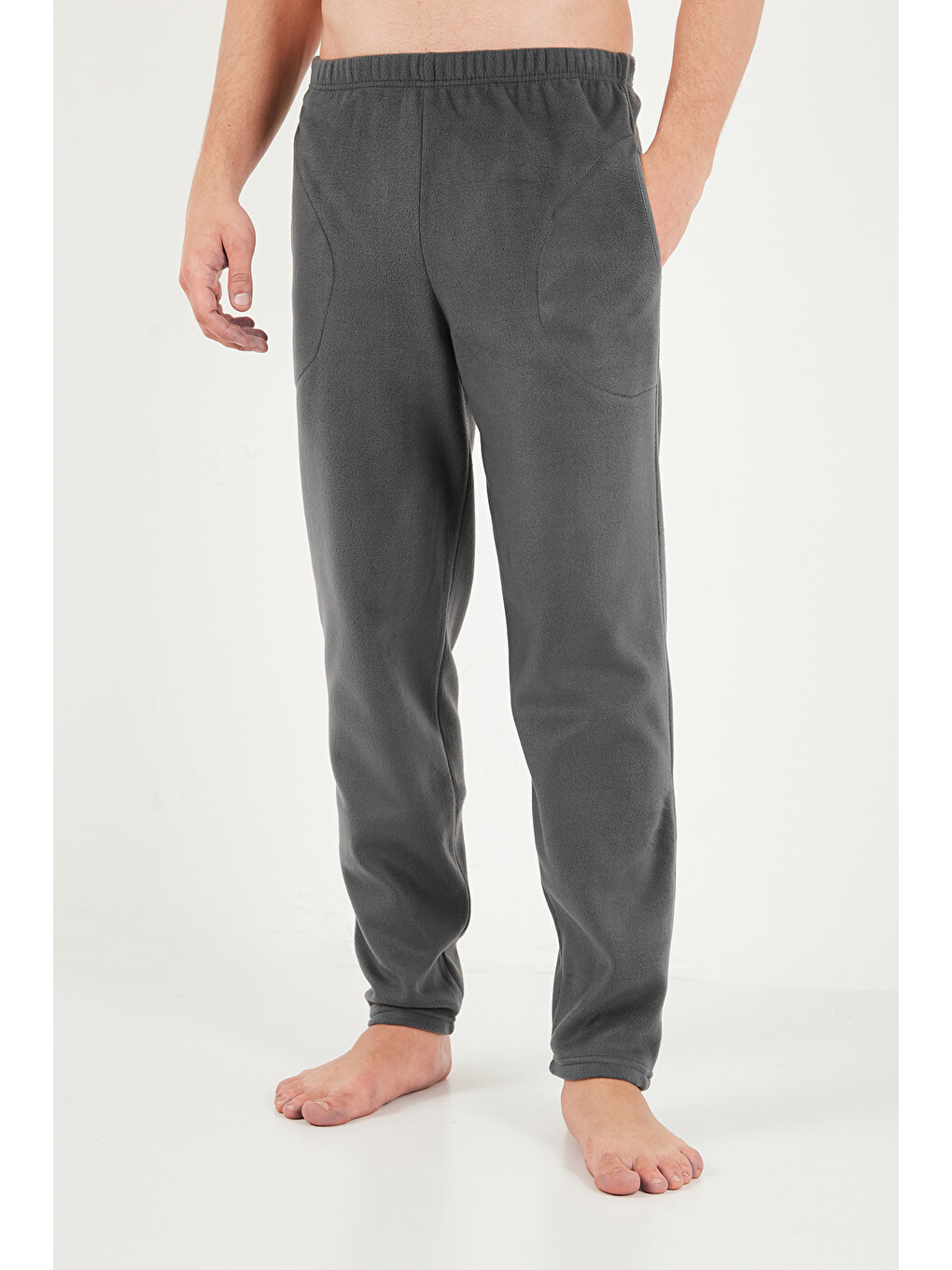 Antrasit Lastikli Bel Düz Paça Yumuşak Dokulu Polar Pijama Altı 6098001-4