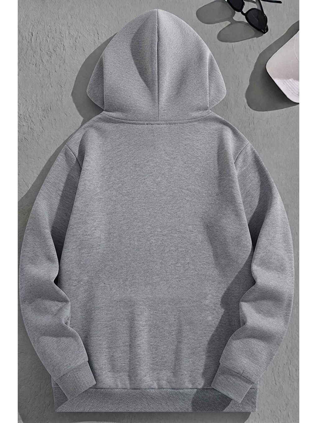 Unisex 3 İplik Pamuklu Gri Kırshunıv Baskı Bol Kalıp Sweatshirt Hoodie-1
