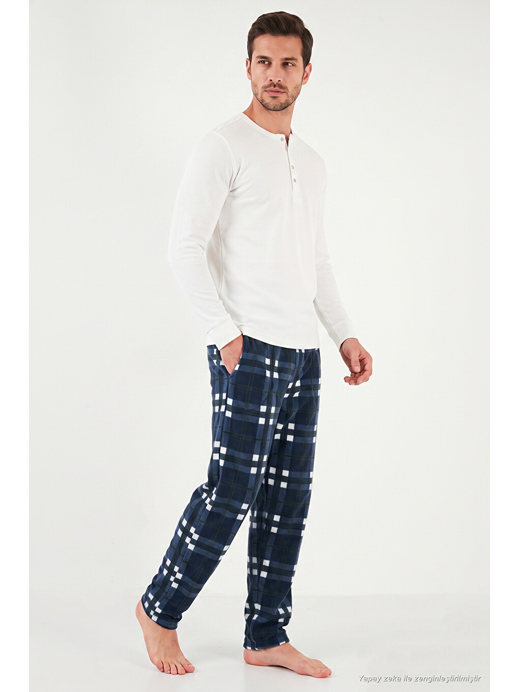 Lacivert Lastikli Bel Düz Paça Yumuşak Dokulu Polar Pijama Altı 6098001-1