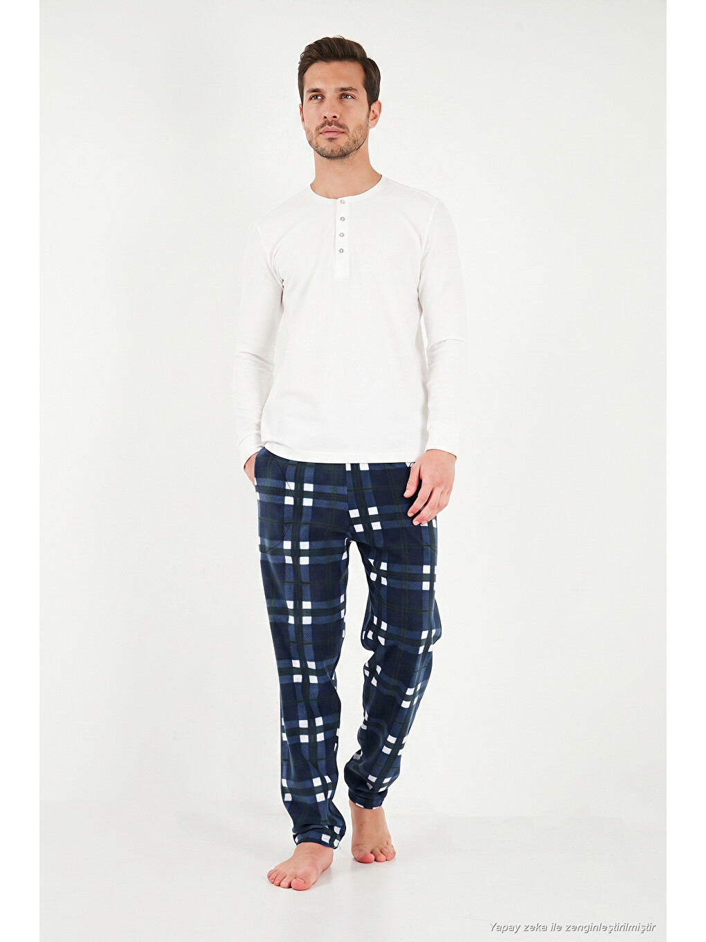 Lacivert Lastikli Bel Düz Paça Yumuşak Dokulu Polar Pijama Altı 6098001-2