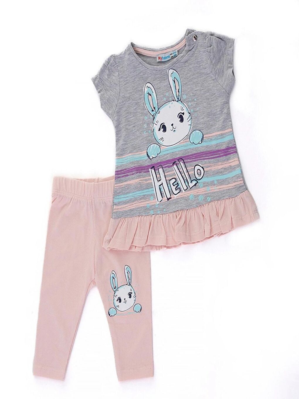 Pembe Hello Tavşan Baskılı 2'li Takım 66101