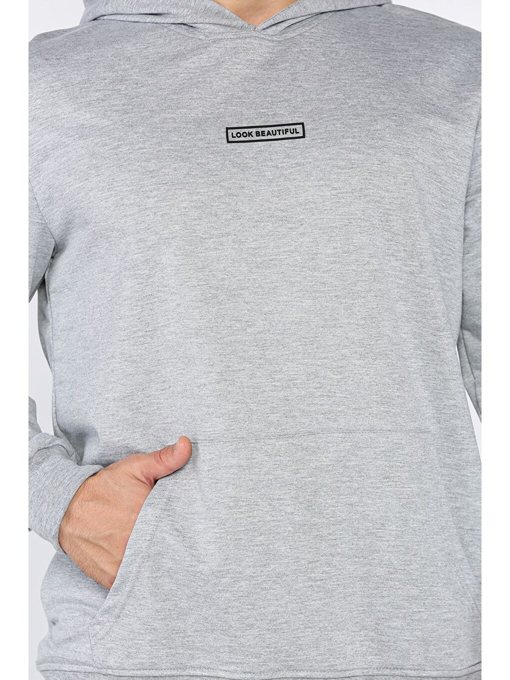 Gri Kapüşonlu Kanguru Cepli Erkek Sweatshirt-3