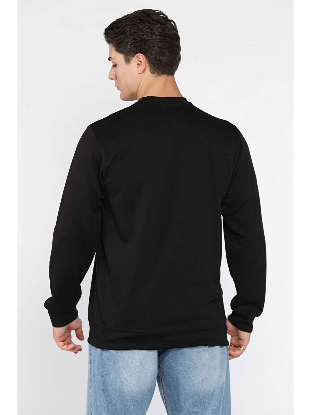 Siyah Erkek Bisiklet Yaka Baskılı Sweatshirt-3