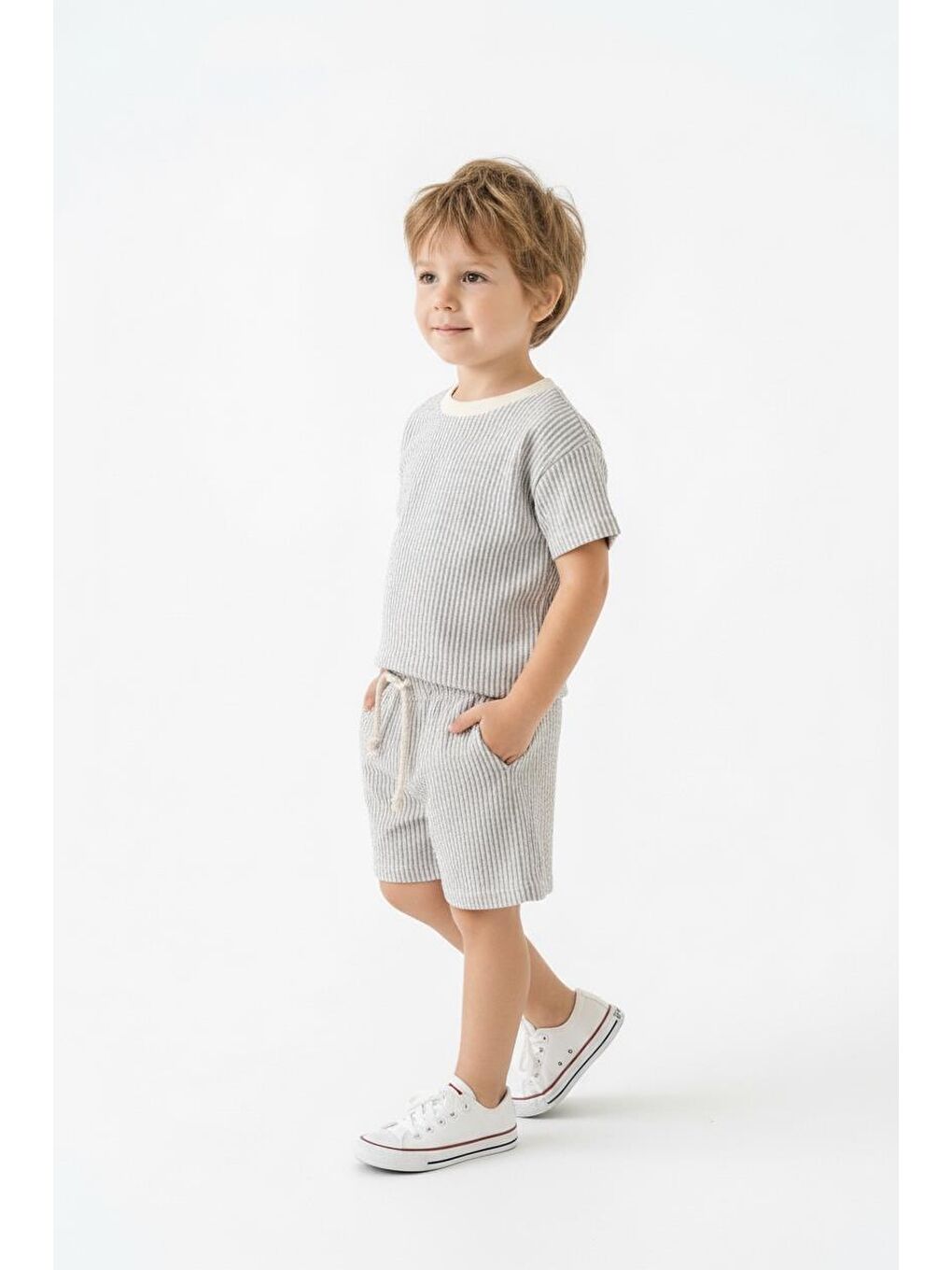 Bej Bürümcük Şort Tişört 2li Takım