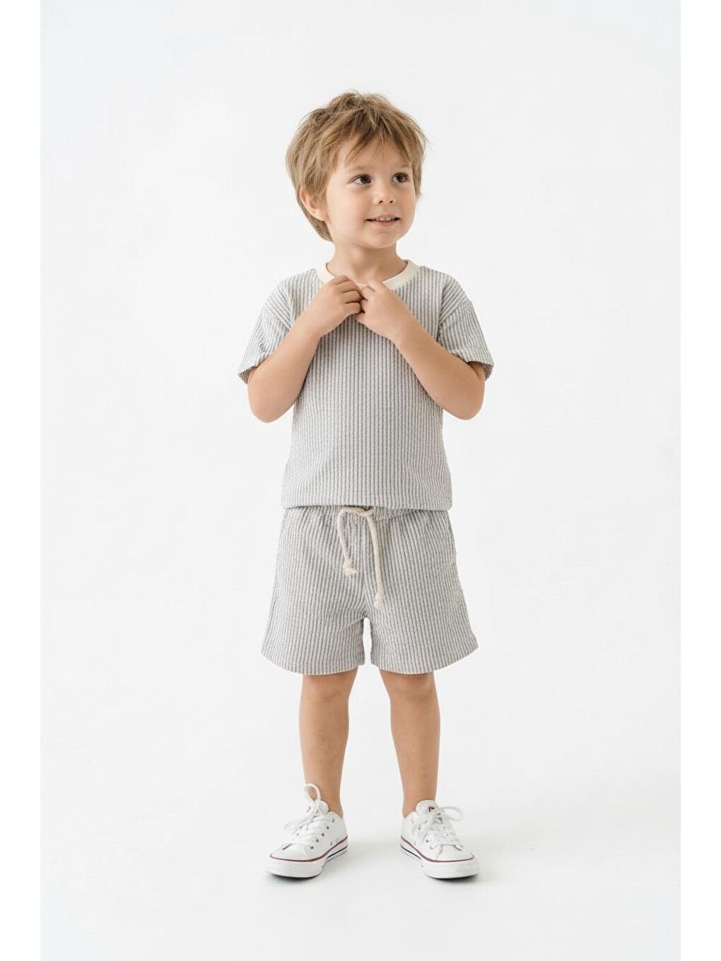 Bej Bürümcük Şort Tişört 2li Takım-3