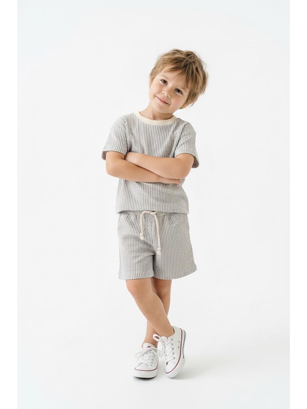 Bej Bürümcük Şort Tişört 2li Takım-4