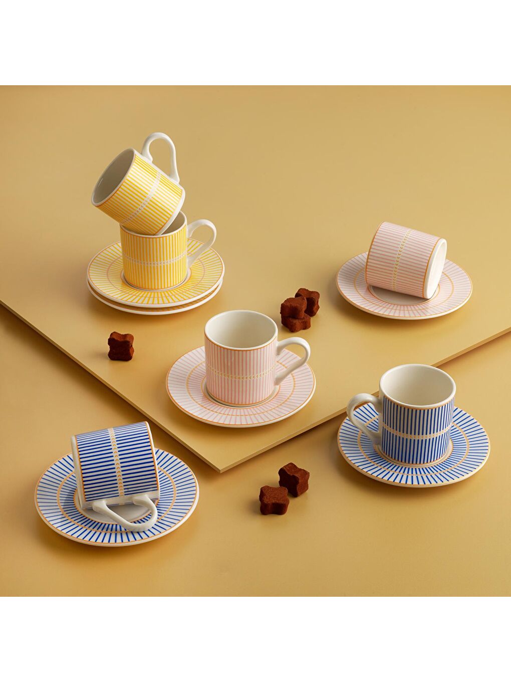 Turuncu Fun 6 Kişilik Kahve Fincan Seti-12 Parça-Çok Renkli