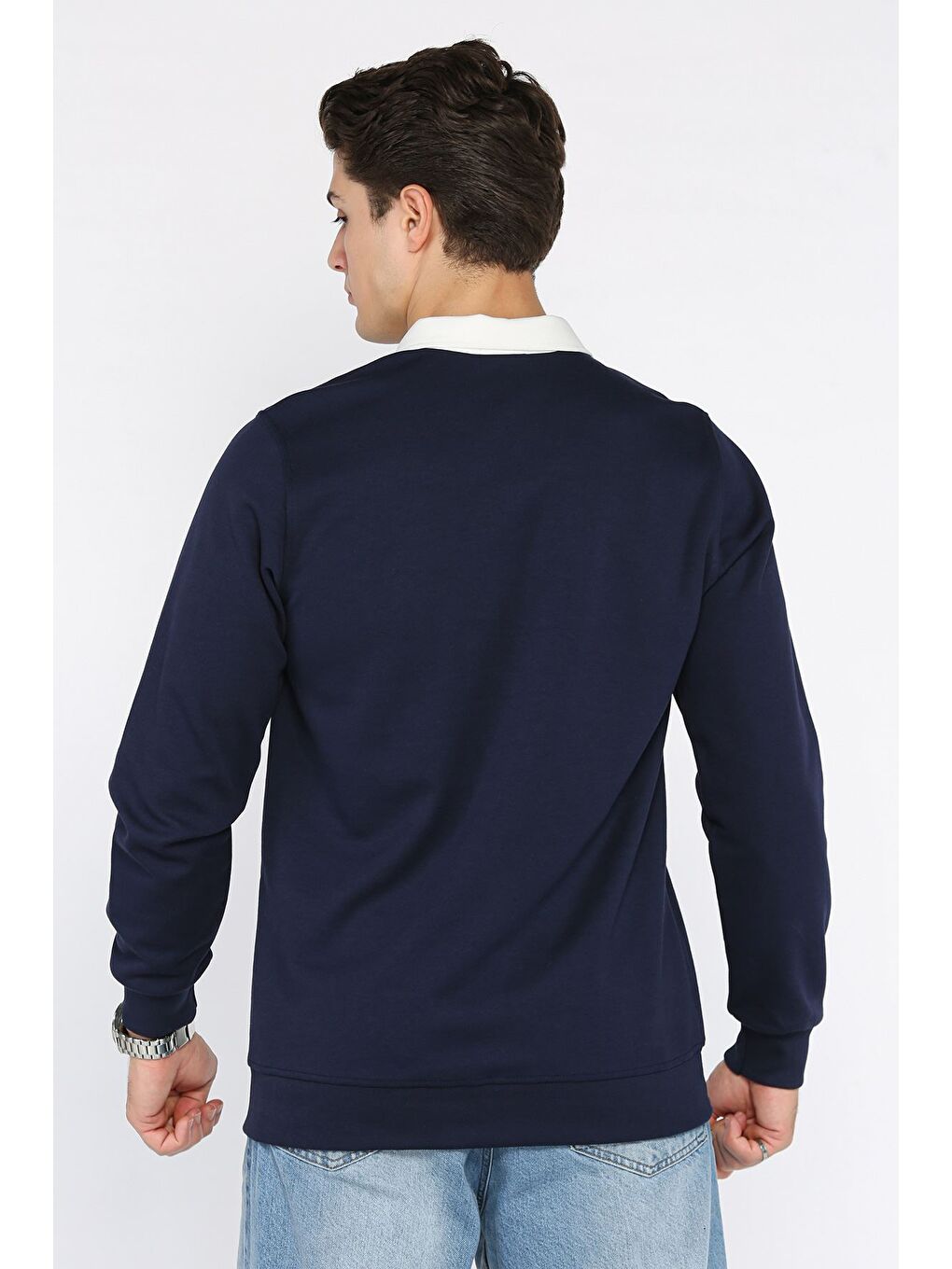 Lacivert Erkek Polo Yaka Yarım Fermuarlı Sweatshirt-2