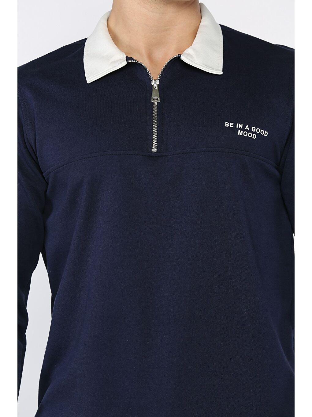 Lacivert Erkek Polo Yaka Yarım Fermuarlı Sweatshirt-3