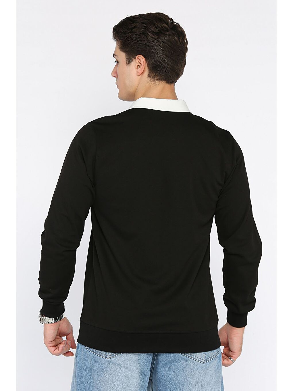 Siyah Erkek Polo Yaka Yarım Fermuarlı Sweatshirt-2