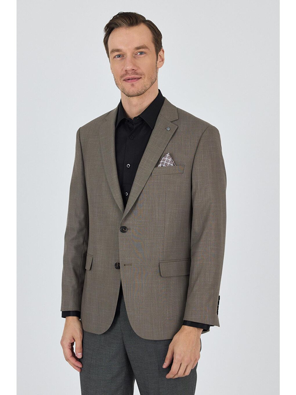 Kahverengi Koyu Vizon Mono Yaka Bez Ayağı Tam Astar Esnek 4 Drop Comfort Fit Classic Ceket 1002250155