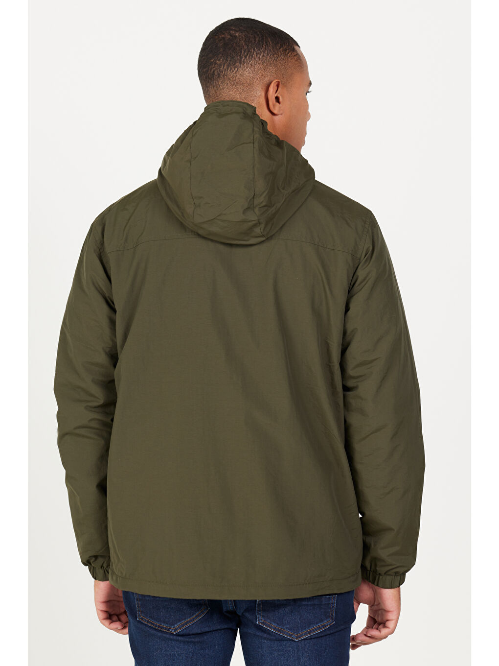 Erkek Haki Standart Fit Normal Kesim Kapüşonlu Yan Cepli Mont-4