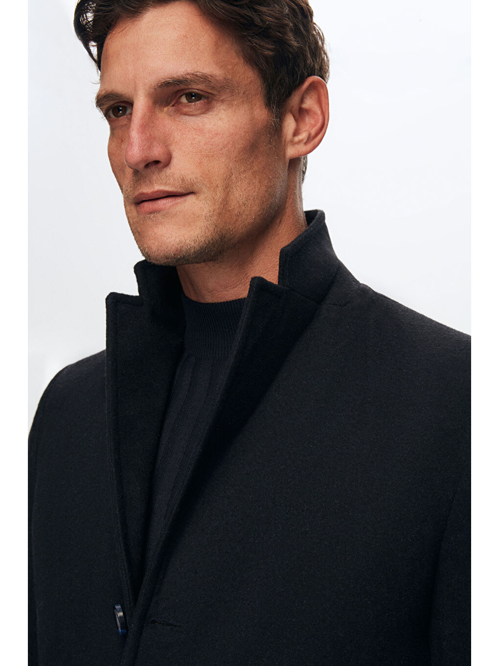 Regular Fit Lacivert Mono Yaka Kaşe Kaban-2