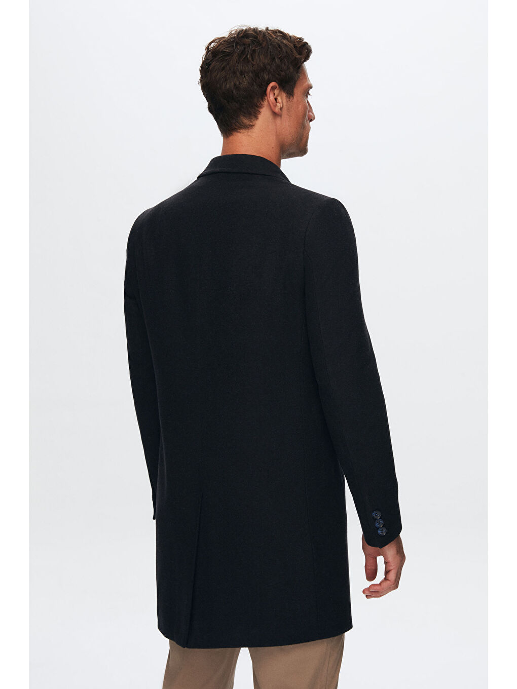 Regular Fit Lacivert Mono Yaka Kaşe Kaban-3