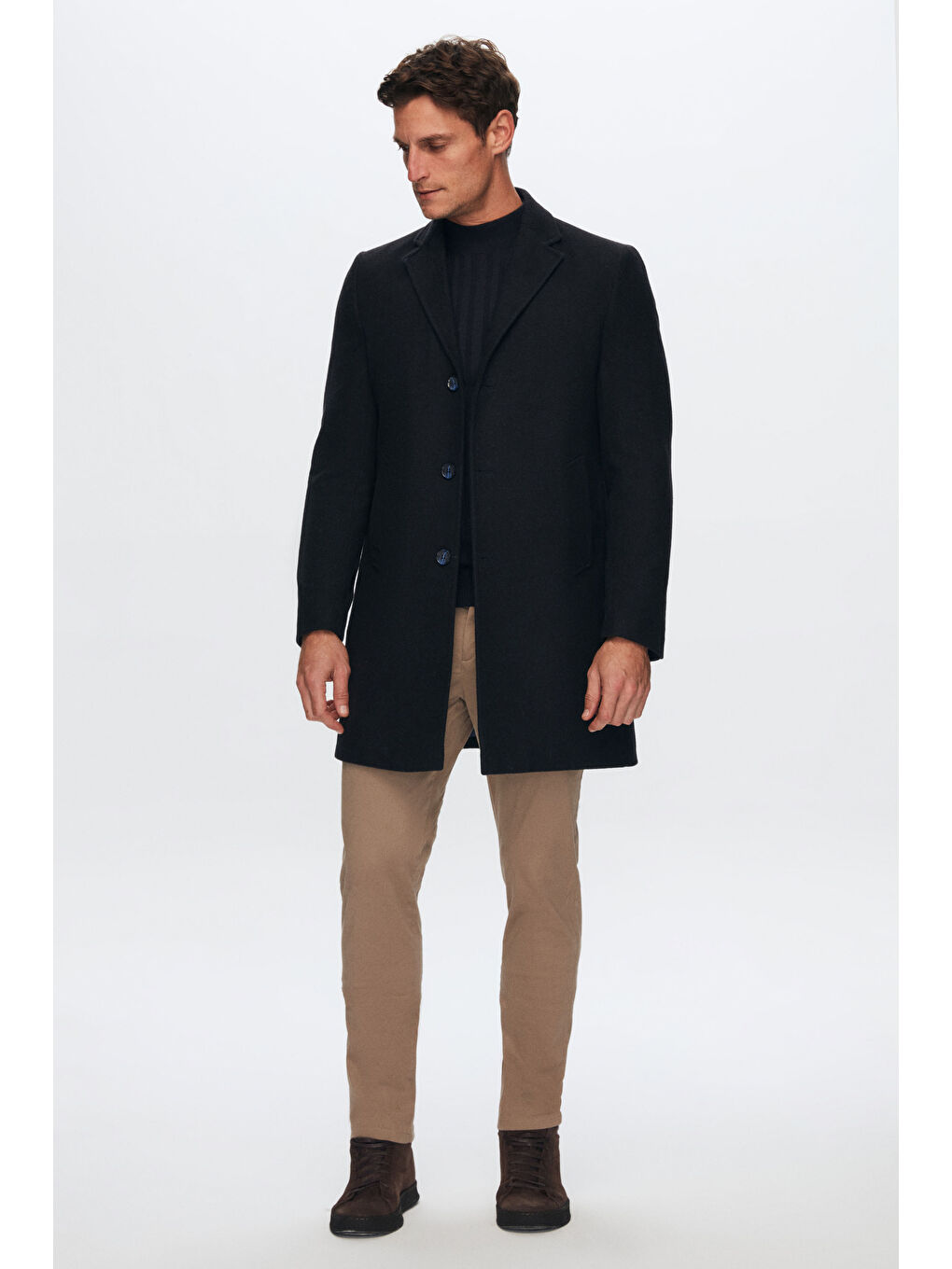 Regular Fit Lacivert Mono Yaka Kaşe Kaban-5