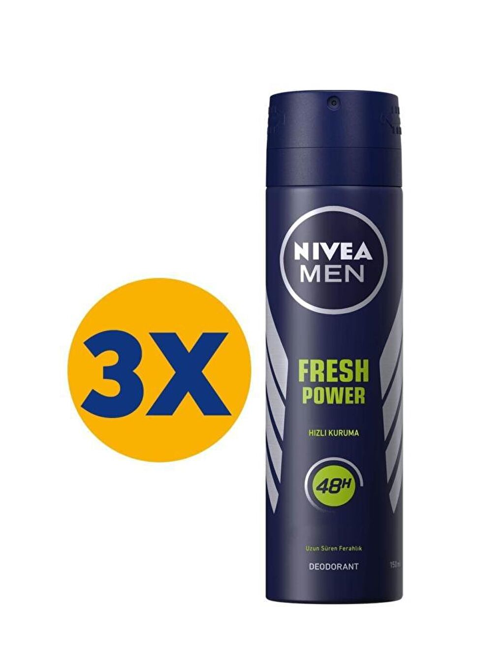 NIVEA Şeffaf Men Erkek Sprey Deodorant Fresh Power 150 ml X3 Adet, 48 Saat Anti-Perspirant Koruma Ve Ferah Koku