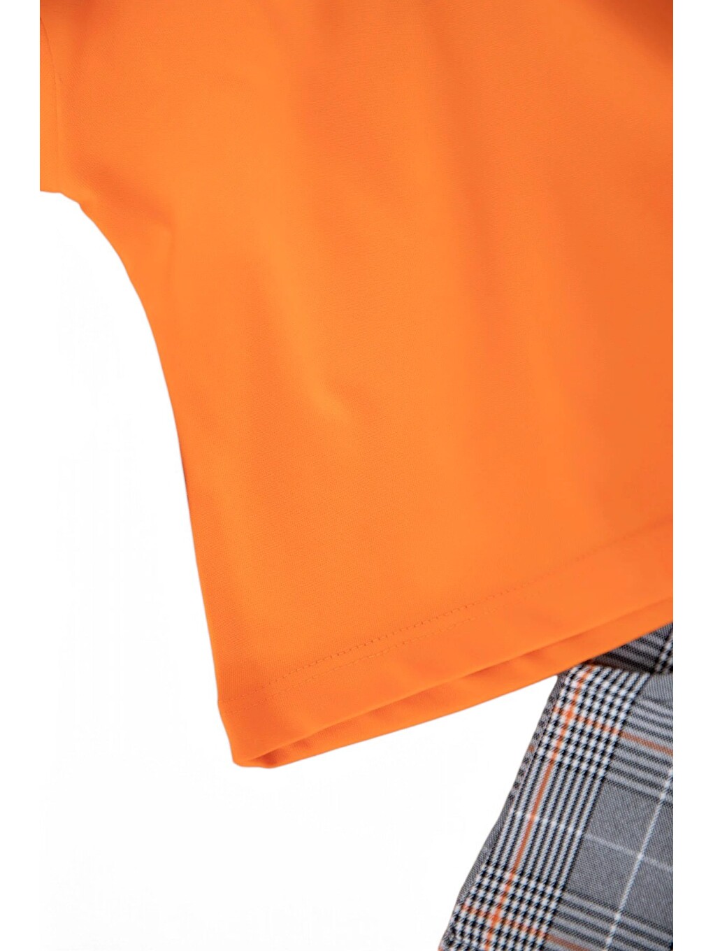 Turuncu Erkek Bebek Polo Yakalı Fil Nakışlı Ekose Şortlu Yazlık Takım-3