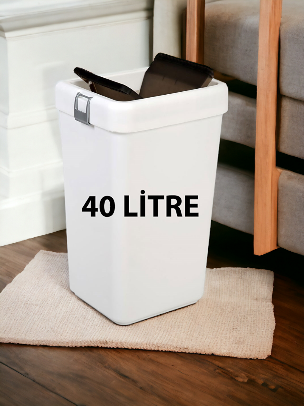 Motek Beyaz Comfort Dustbin 40 Litre Çöp Kutusu Kovası Beyaz