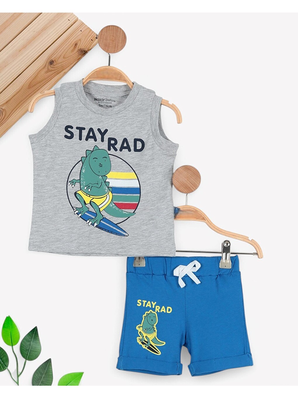 Gri Erkek Bebek Şortlu Yazlık %10 Pamuk Bebek Takımı