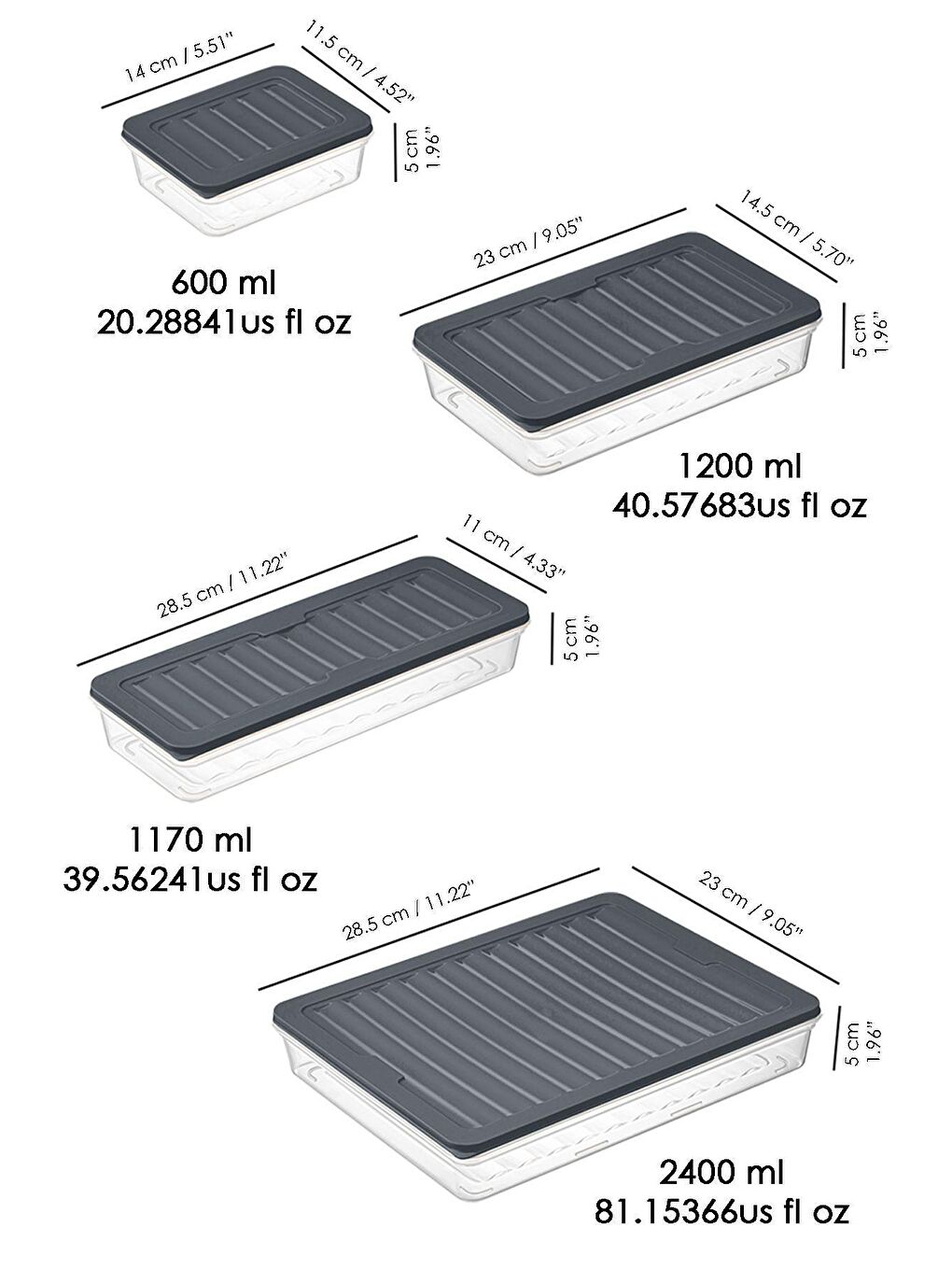 Meleni Home Antrasit 13'lü Buzdolabı Organizer Mikrodalga Ve Difrize Uygun Saklama Kabı 1x2400ml-2x1170-2x1200ml-8x600ml - 7