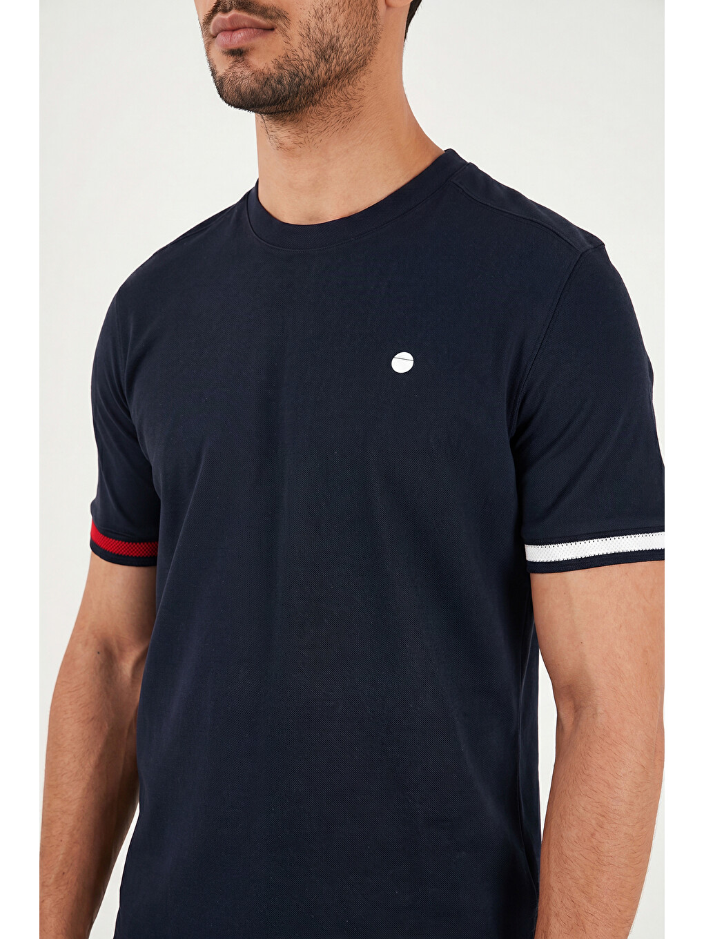 Lacivert Bisiklet Yaka Kolları Renkli Şerit Detaylı T Shirt 5904060-4
