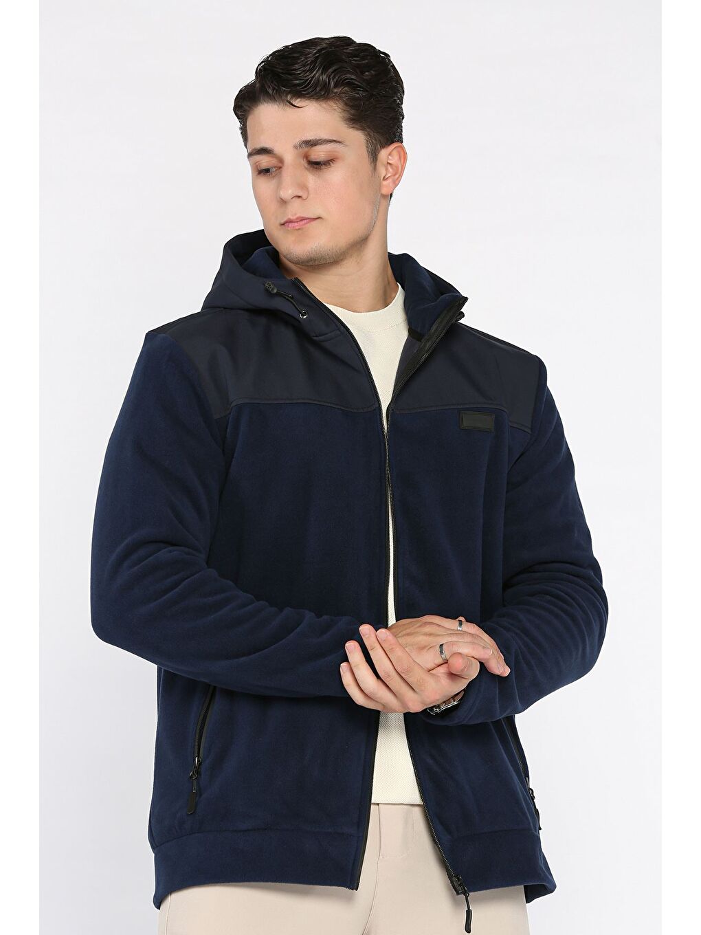 Lacivert Kapüşonlu Polar Sweatshirt-1