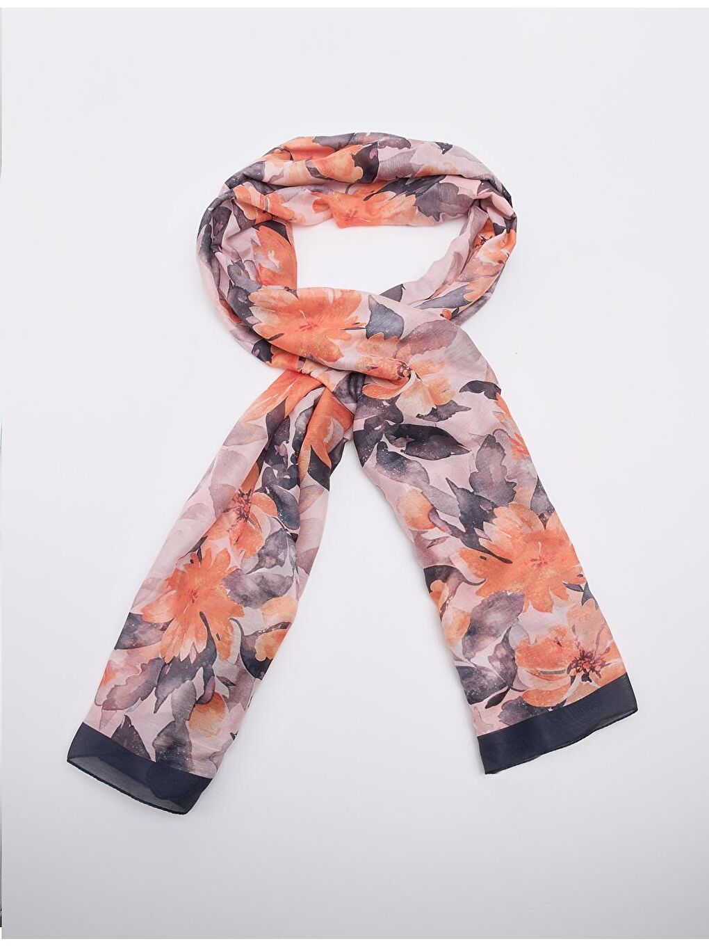 Turuncu Zarif Desenli Şal-1