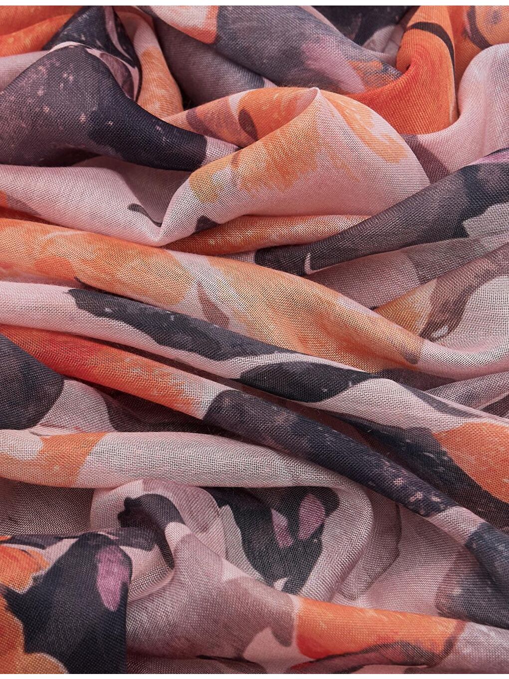 Turuncu Zarif Desenli Şal-3