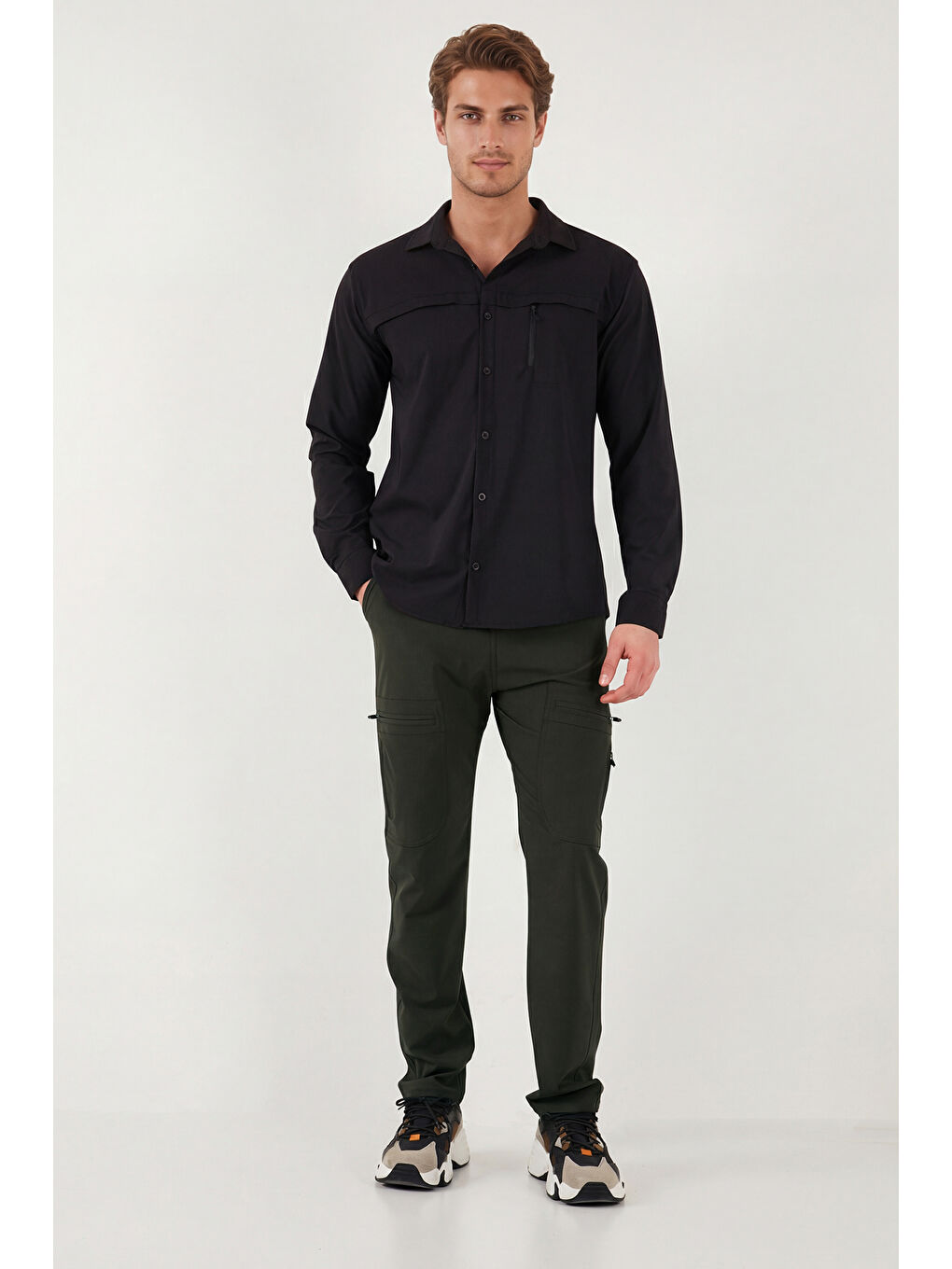 Haki Normal Kalıp Kargo Cepli Lastikli Bel Trekking ve Kurye Pantolon 693710-1