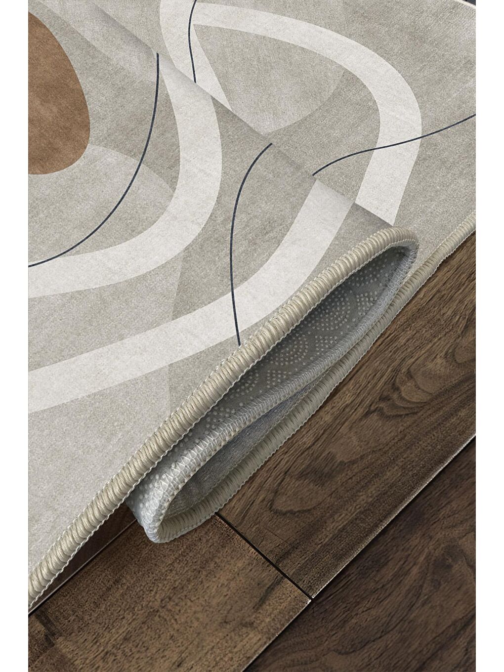 Bej Özel Tasarım, Kaymaz Taban, İnce, Yıkanabilir, Modern Halı WOOKECE1502 160x230-4