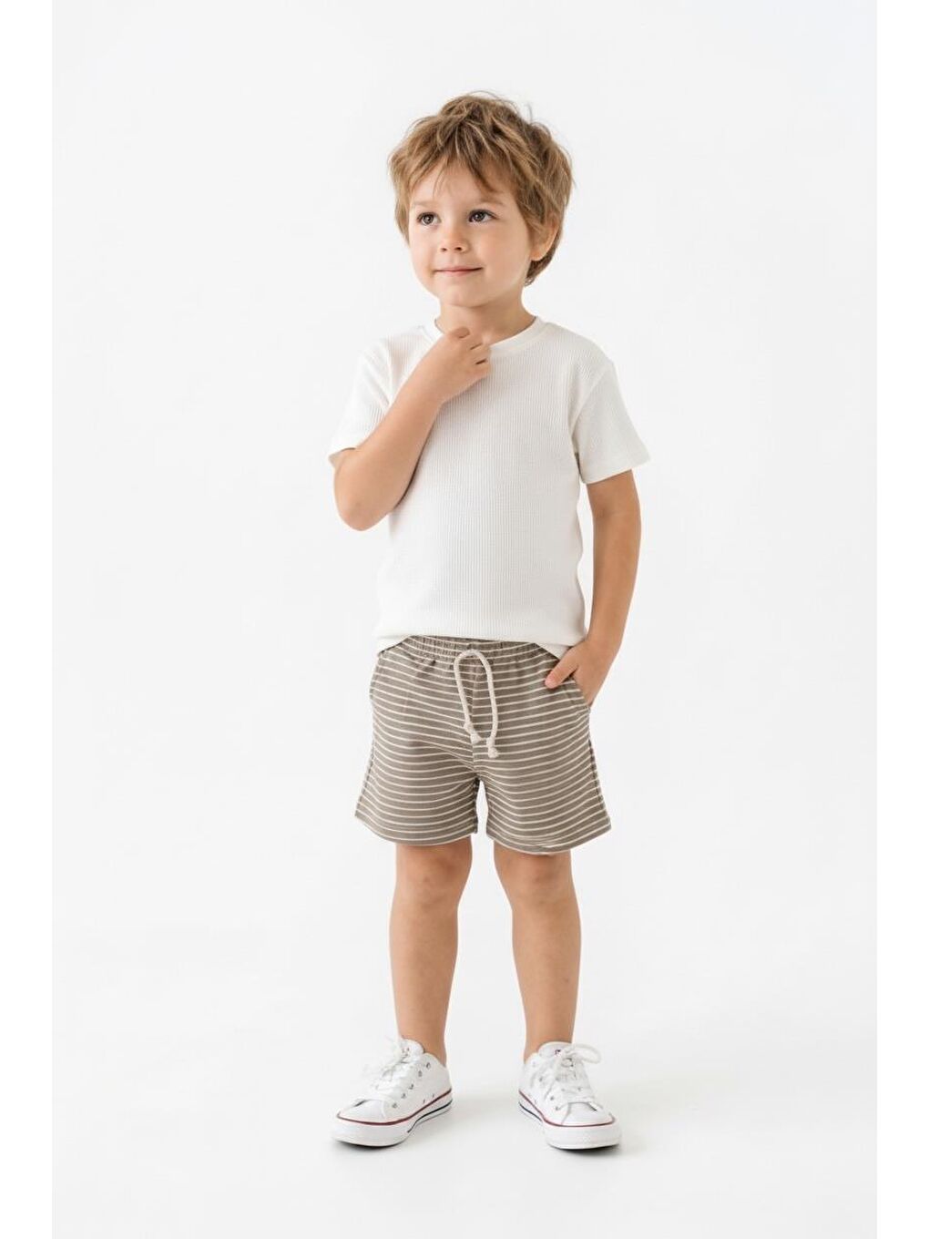 Bej Erkek Çocuk Şort Tişört 2li Takım-2