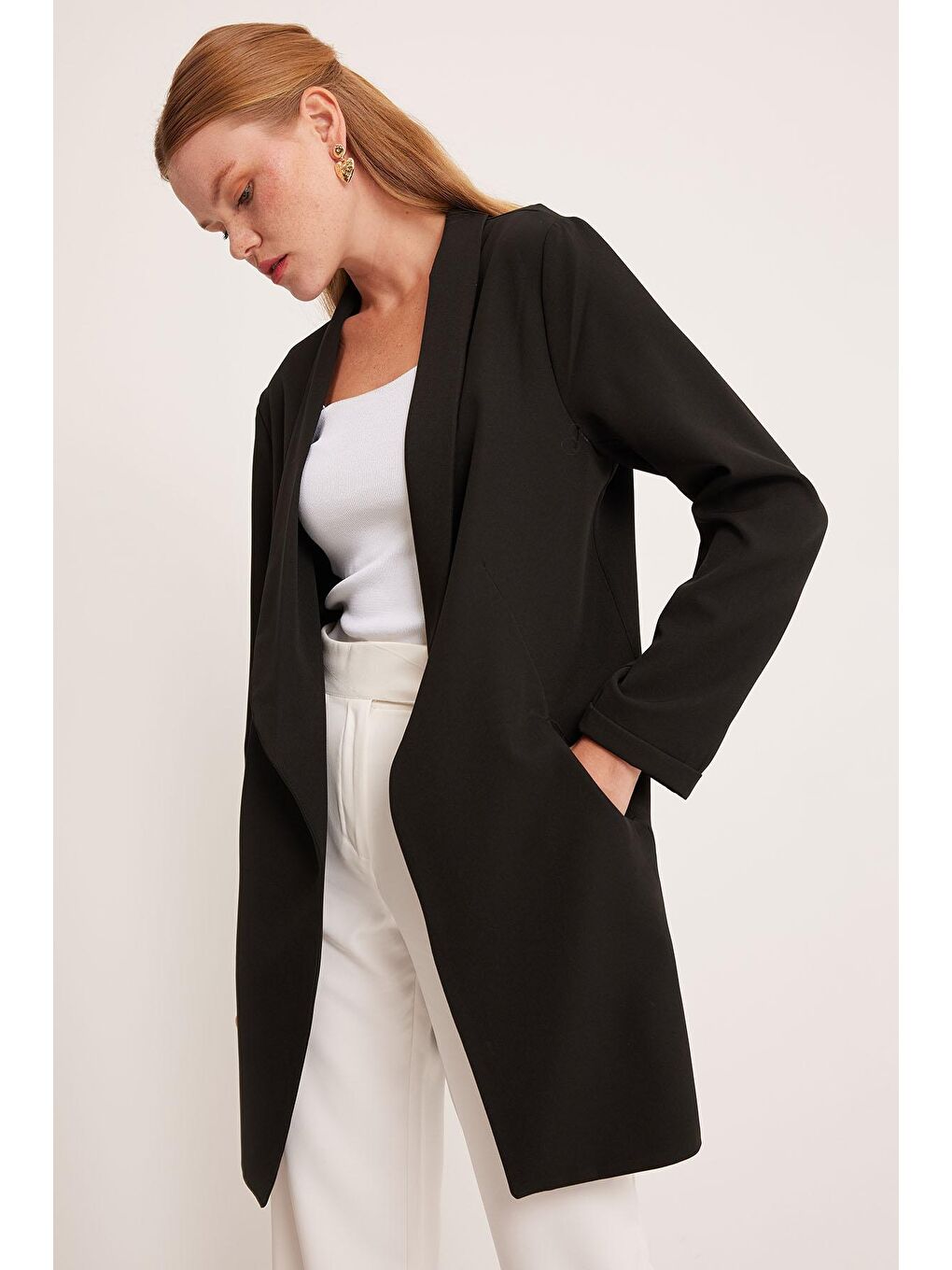 Kadın Siyah Uzun Blazer Ceket 0705-1