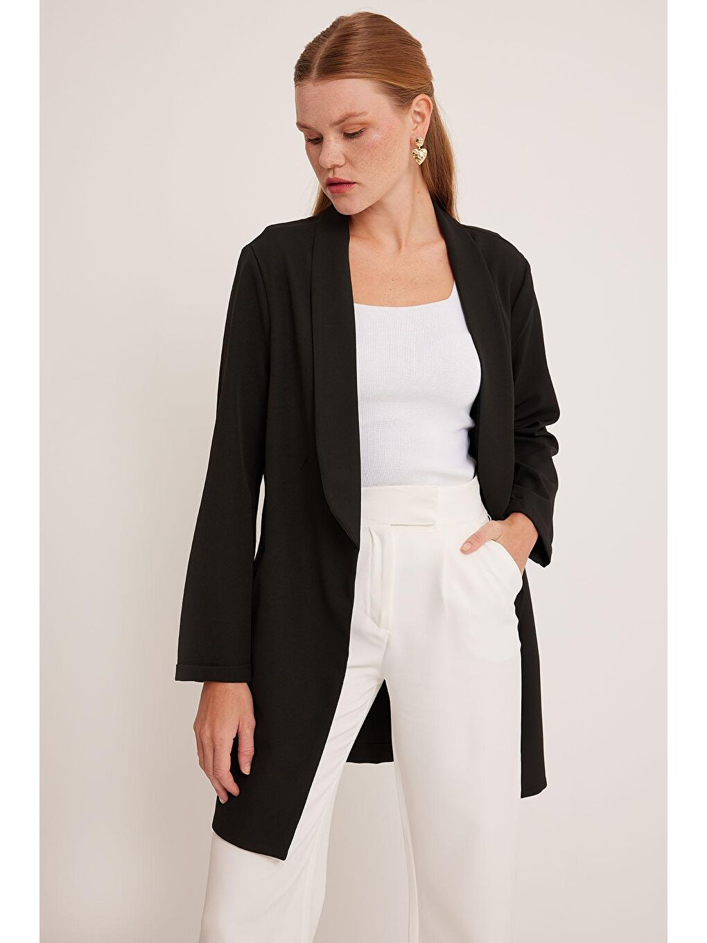 Kadın Siyah Uzun Blazer Ceket 0705-2