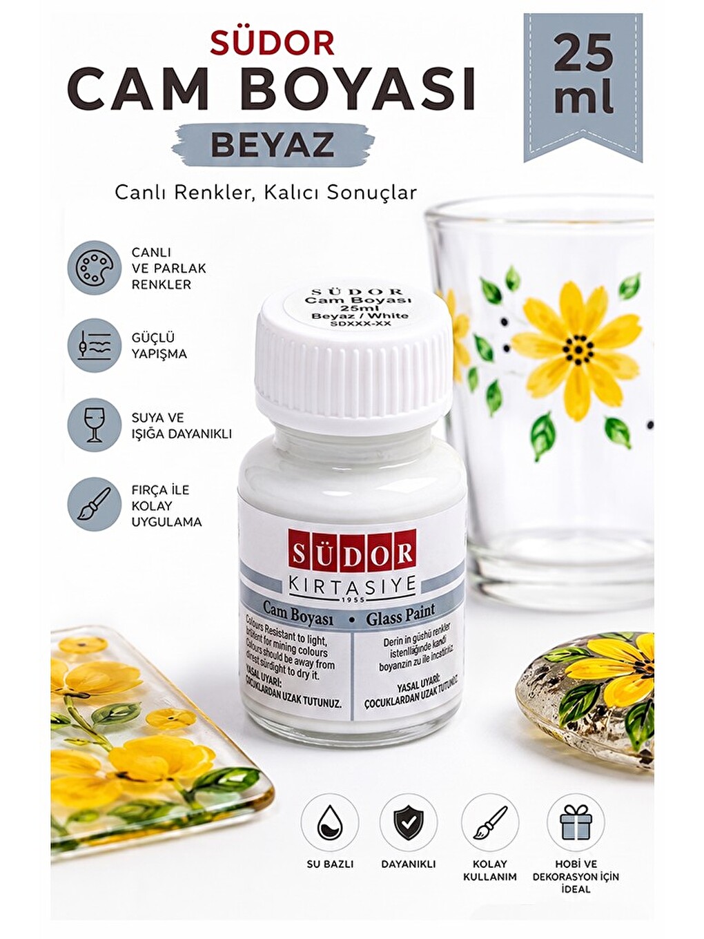 Cam Boyası Vitray Boyası 25 Ml 1 Adet Südor Su Bazlı Renkli Cam Vitray Boyası Sanat Hobi
