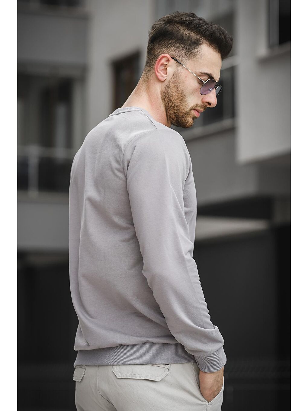 Gri Friends Baskılı Slim Fit Elastanlı Sıfır Yaka Erkek Sweatshirt-2