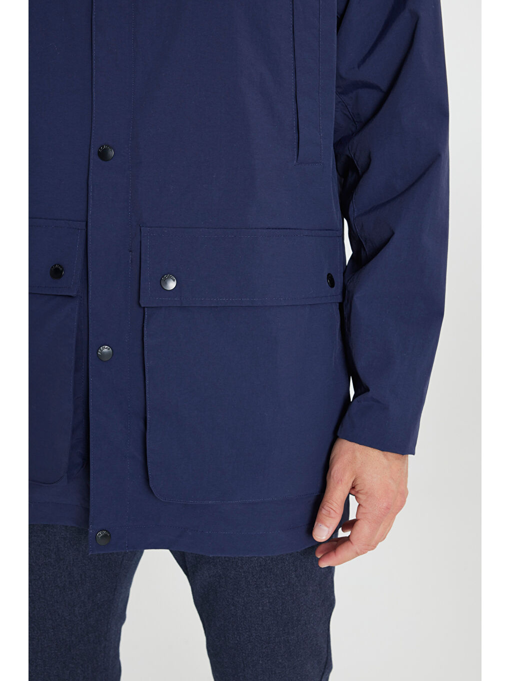 Erkek Lacivert Kapüşonlu Dik Yaka Standart Fit Kaban-6