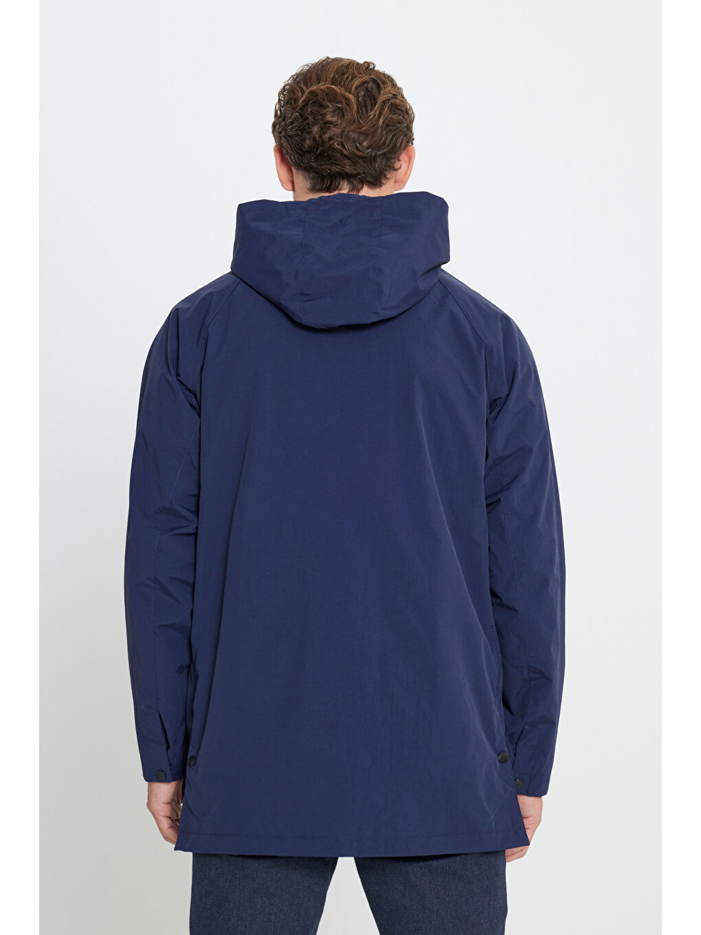 Erkek Lacivert Kapüşonlu Dik Yaka Standart Fit Kaban-8
