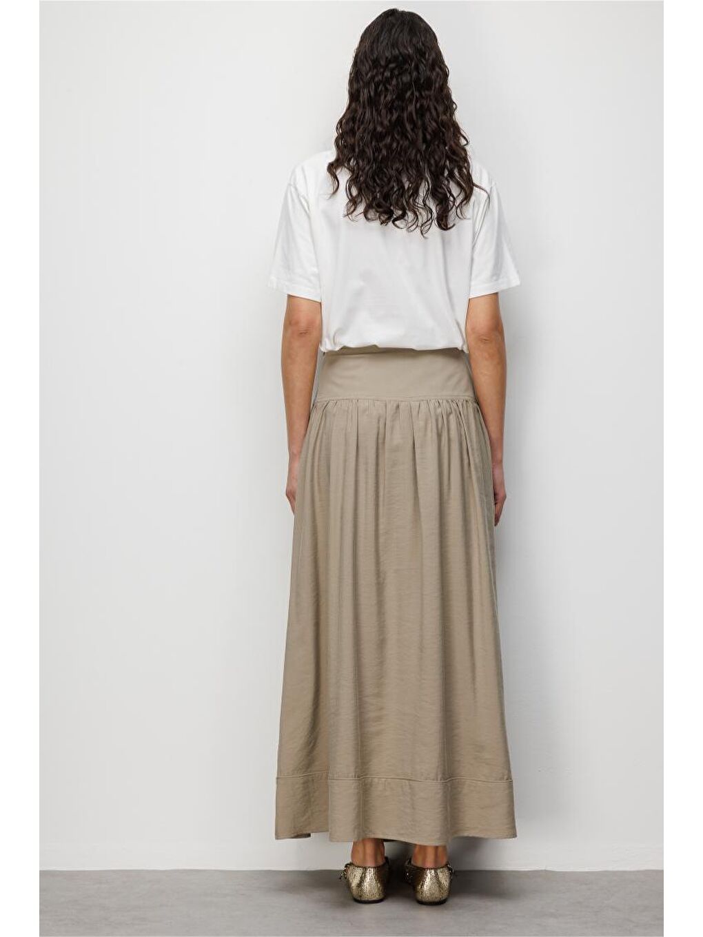 Bej Korsajlı Vizon Rengi Maksi Etek-3