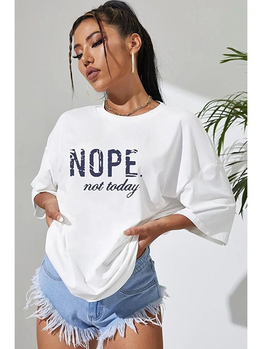 uyguntarz Beyaz Unisex Not Today Baskılı T-shirt - 1