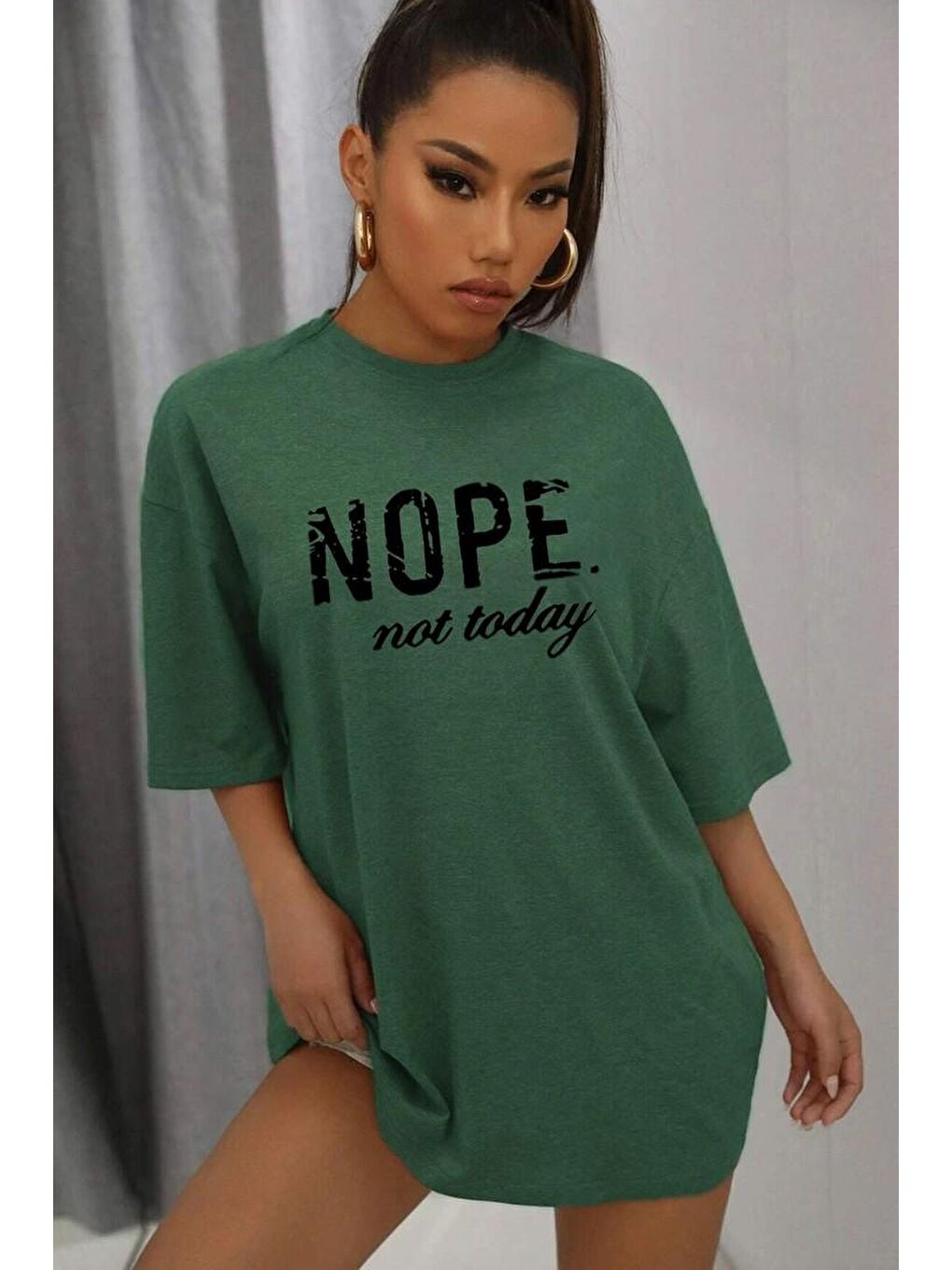 uyguntarz Yeşil Unisex Not Today Baskılı T-shirt