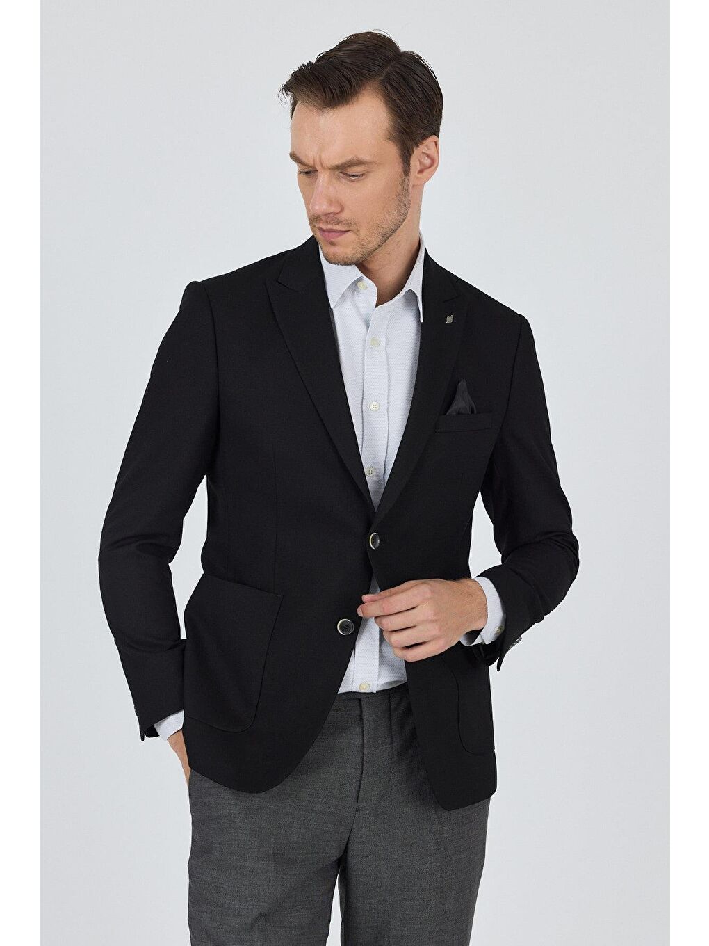Siyah Kılıç Yaka   Esnek 6 Drop Slim Fit Classic  Ceket 1002250124-1