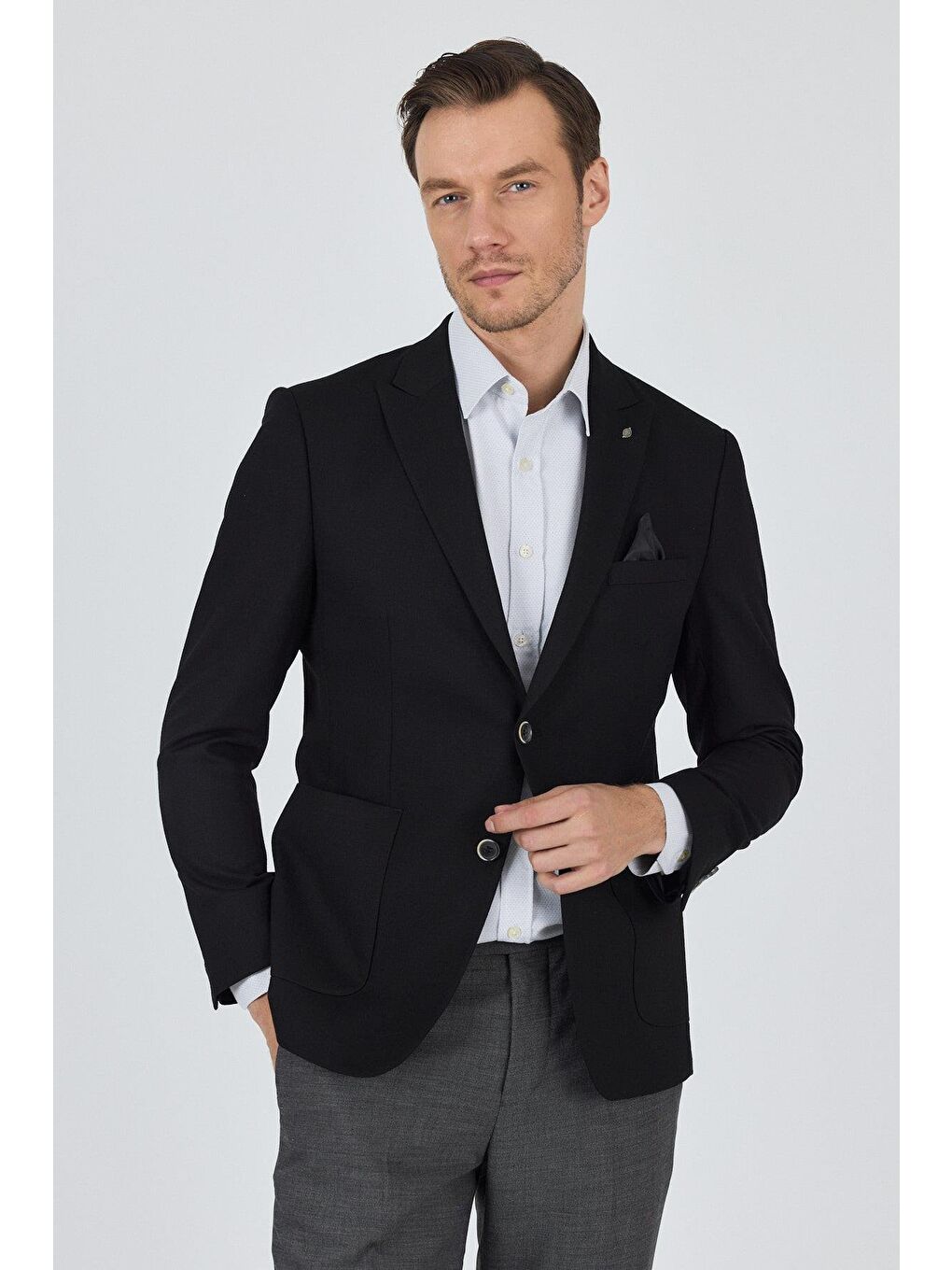 Siyah Kılıç Yaka   Esnek 6 Drop Slim Fit Classic  Ceket 1002250124-2