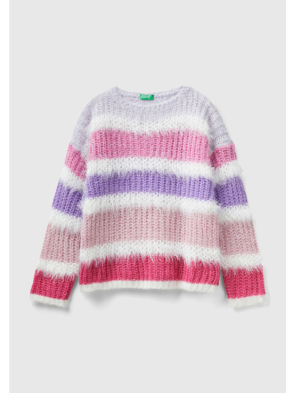 United Colors Of Benetton Karişik Kız Çocuk Renkli Mix Yatay Çizgili Crop Kazak