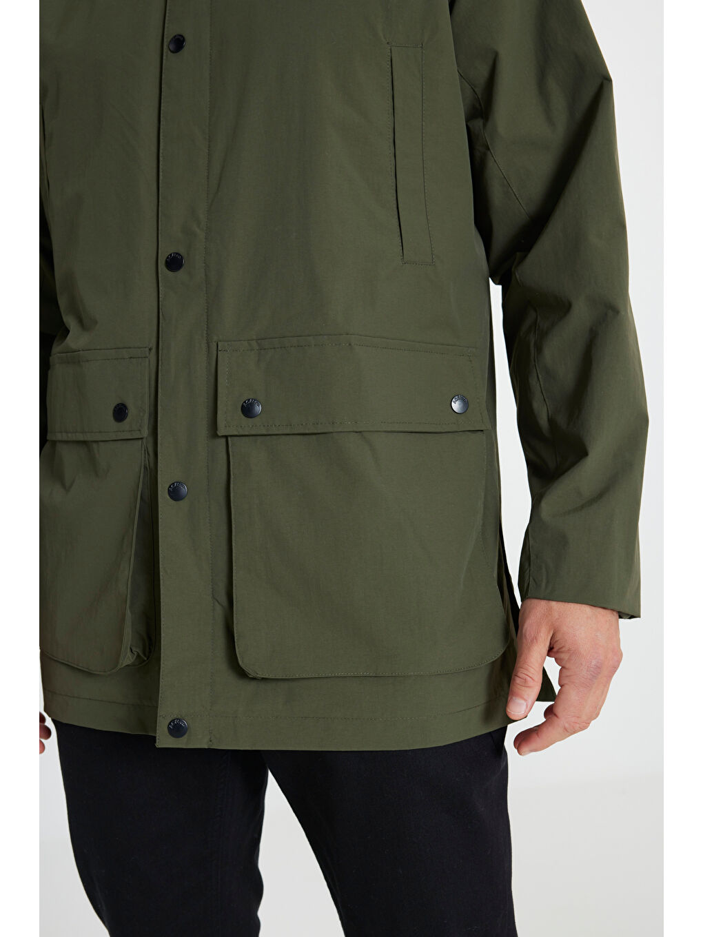 Erkek Haki Kapüşonlu Dik Yaka Standart Fit Kaban-4