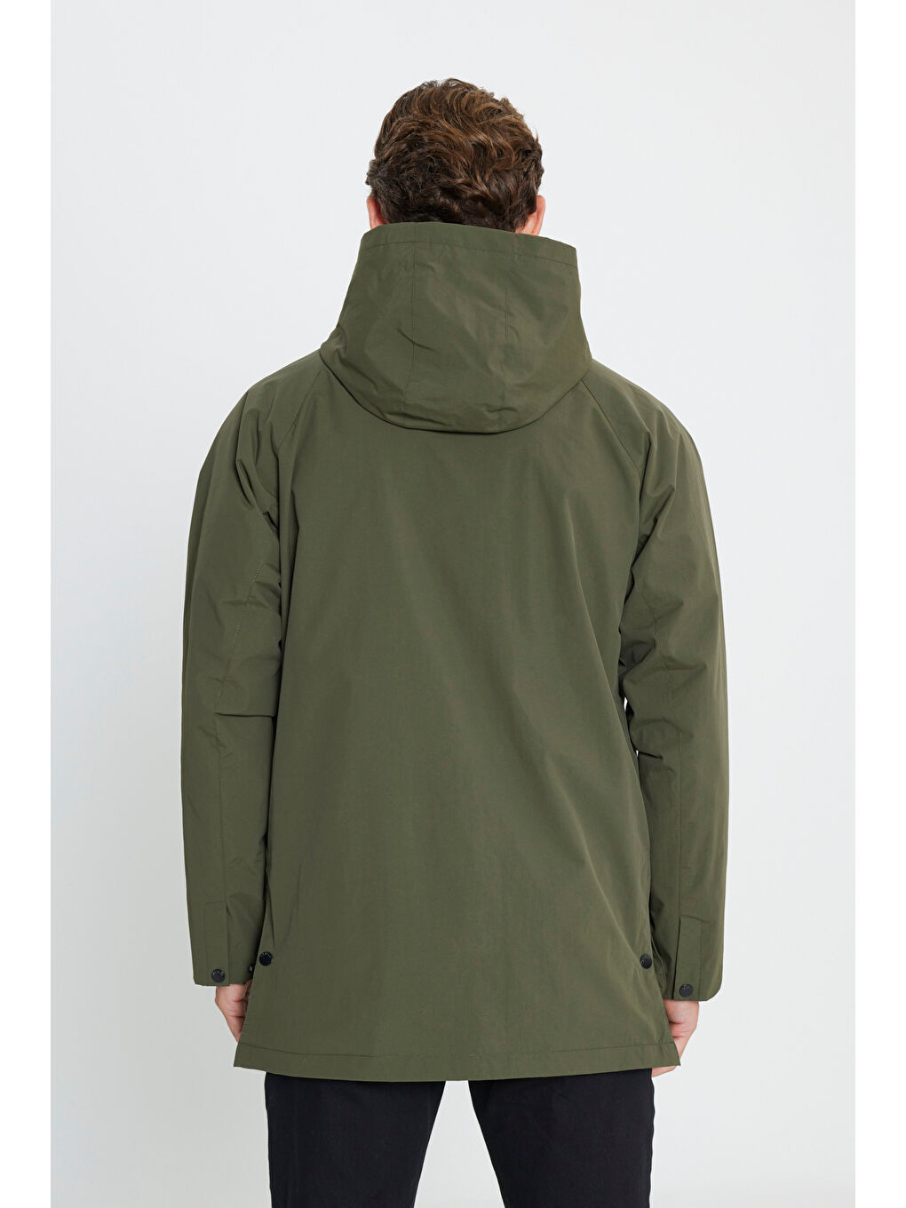 Erkek Haki Kapüşonlu Dik Yaka Standart Fit Kaban-6