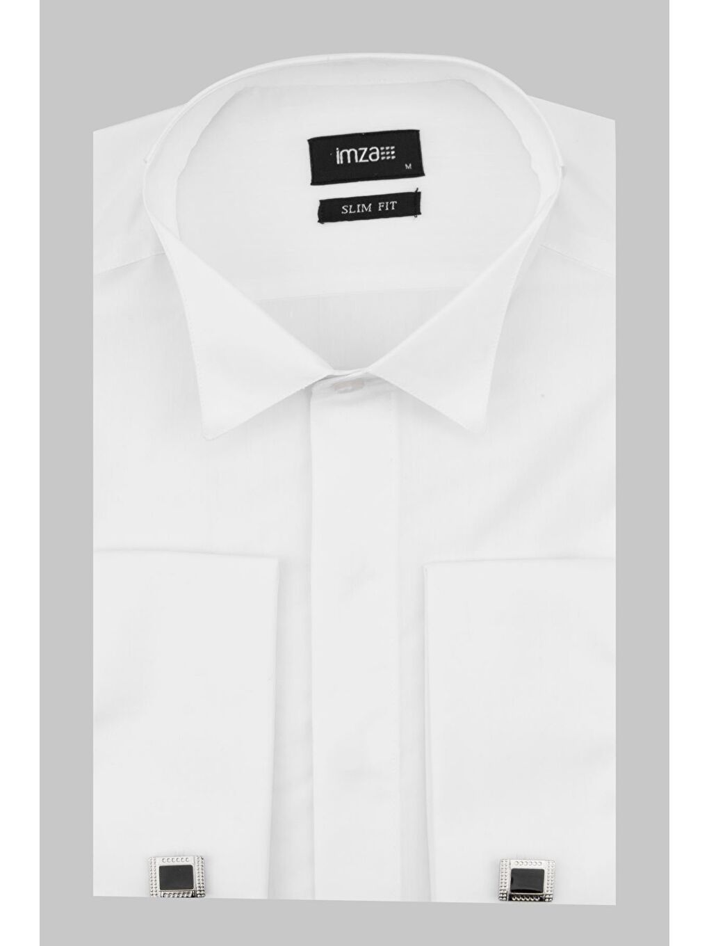İMZA Beyaz Uzun Kollu  Bez Ayağı Ata Yaka Cepsiz  Pamuklu Basic Slim Fit Dar Kesim Gömlek 1004240060
