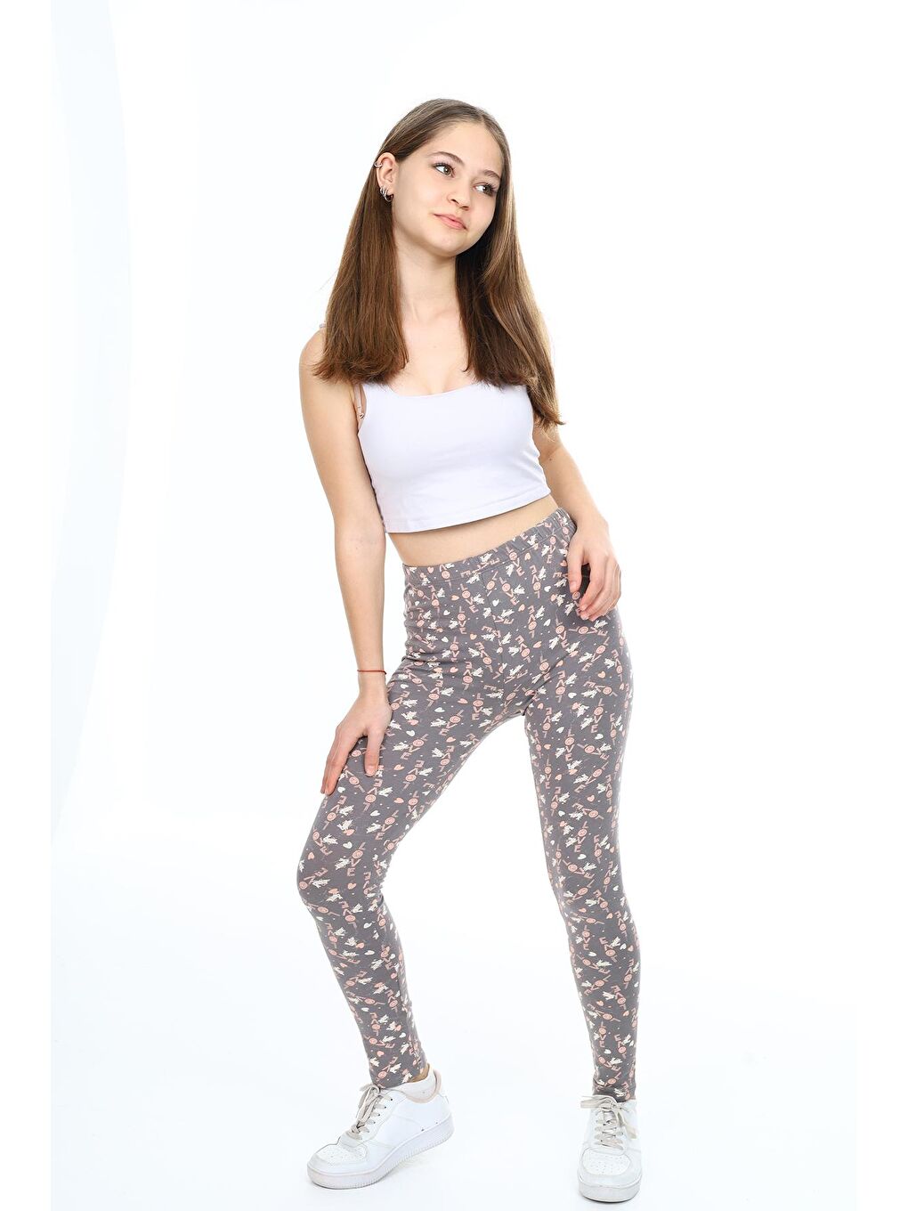 Kahverengi Kız Çocuk Love/Kalp Desenli Tayt 4-14 Yaş Lxb016-1