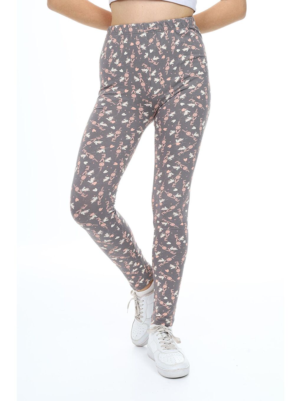 Kahverengi Kız Çocuk Love/Kalp Desenli Tayt 4-14 Yaş Lxb016-2